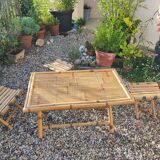 Vintage Banbou coffee table and folding stools