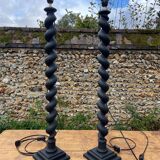Pair of antique black twisted lamps