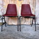 Pair of grosfillex chairs ref 2005 black metal and vintage burgundy shell -
