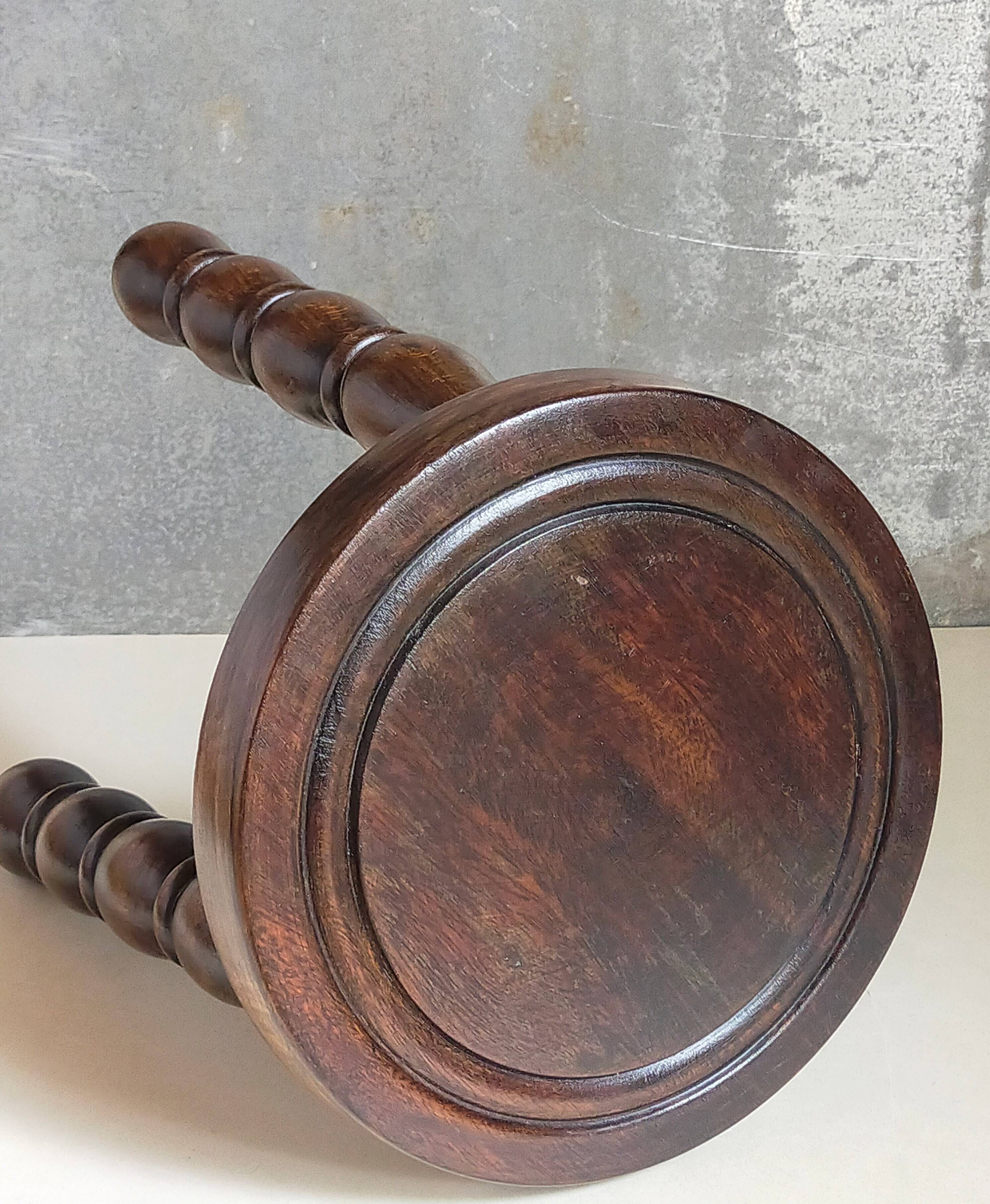 Vintage solid turned wood tripod stool