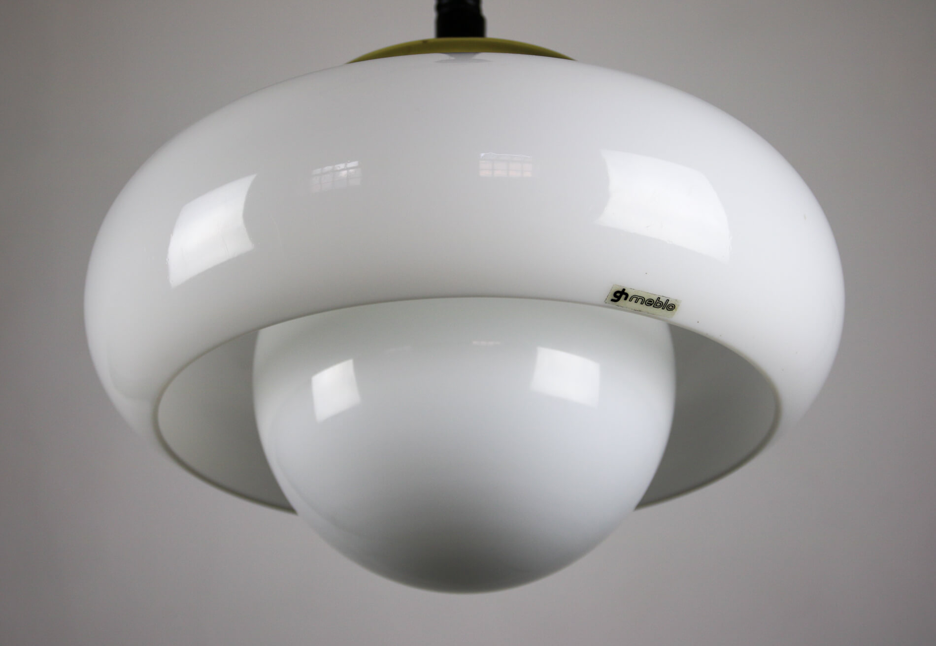 White and gold Space Age pendant lamp by Harvey Guzzini for Meblo, 1970s