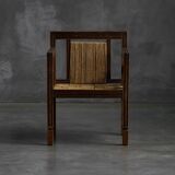 Art Deco Wooden Armchair with Rush Seat, France, 1920s