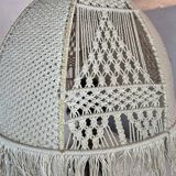 Turned wood lamp and macramé lampshade
