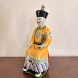 Chinese Porcelain Sculpture of an Emperor Dignitary from the Qing Dynasty, Famille Verte