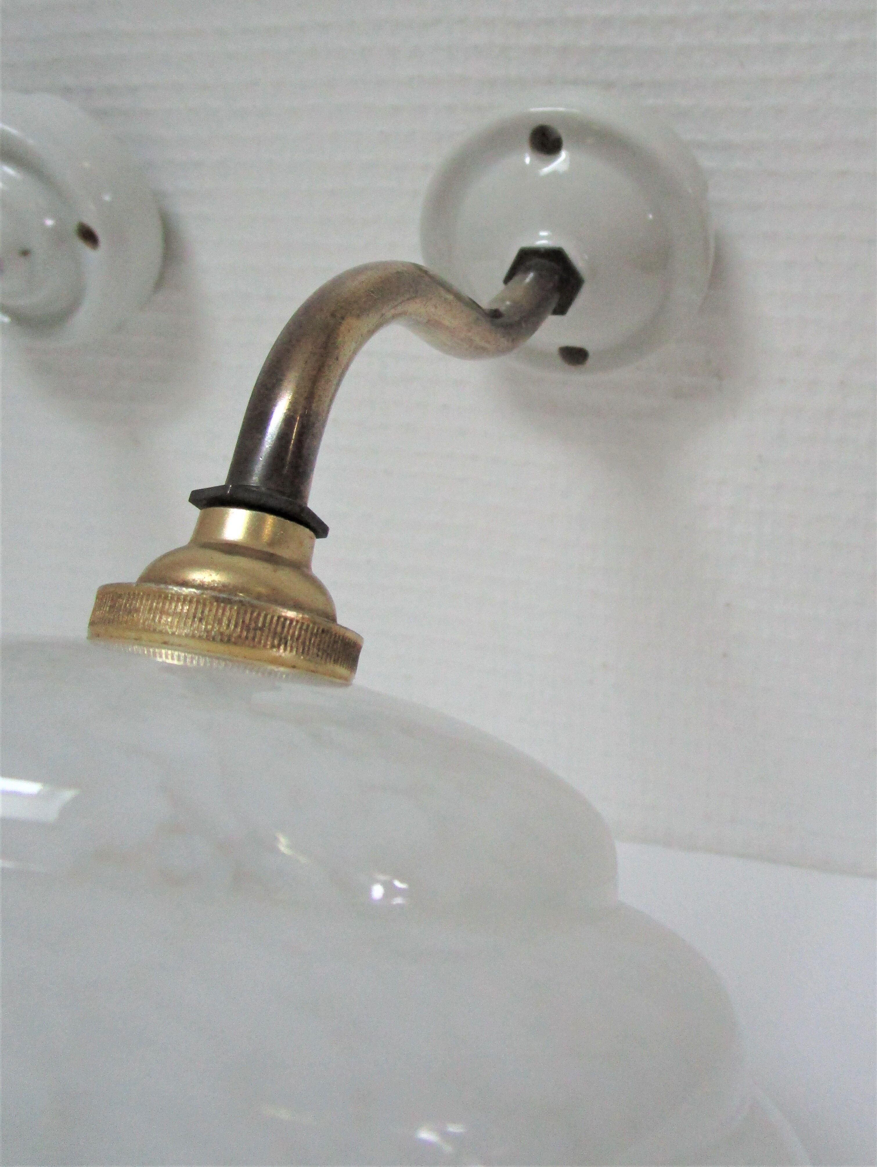 Pair of porcelain sconces brass glass of clchy white art deco