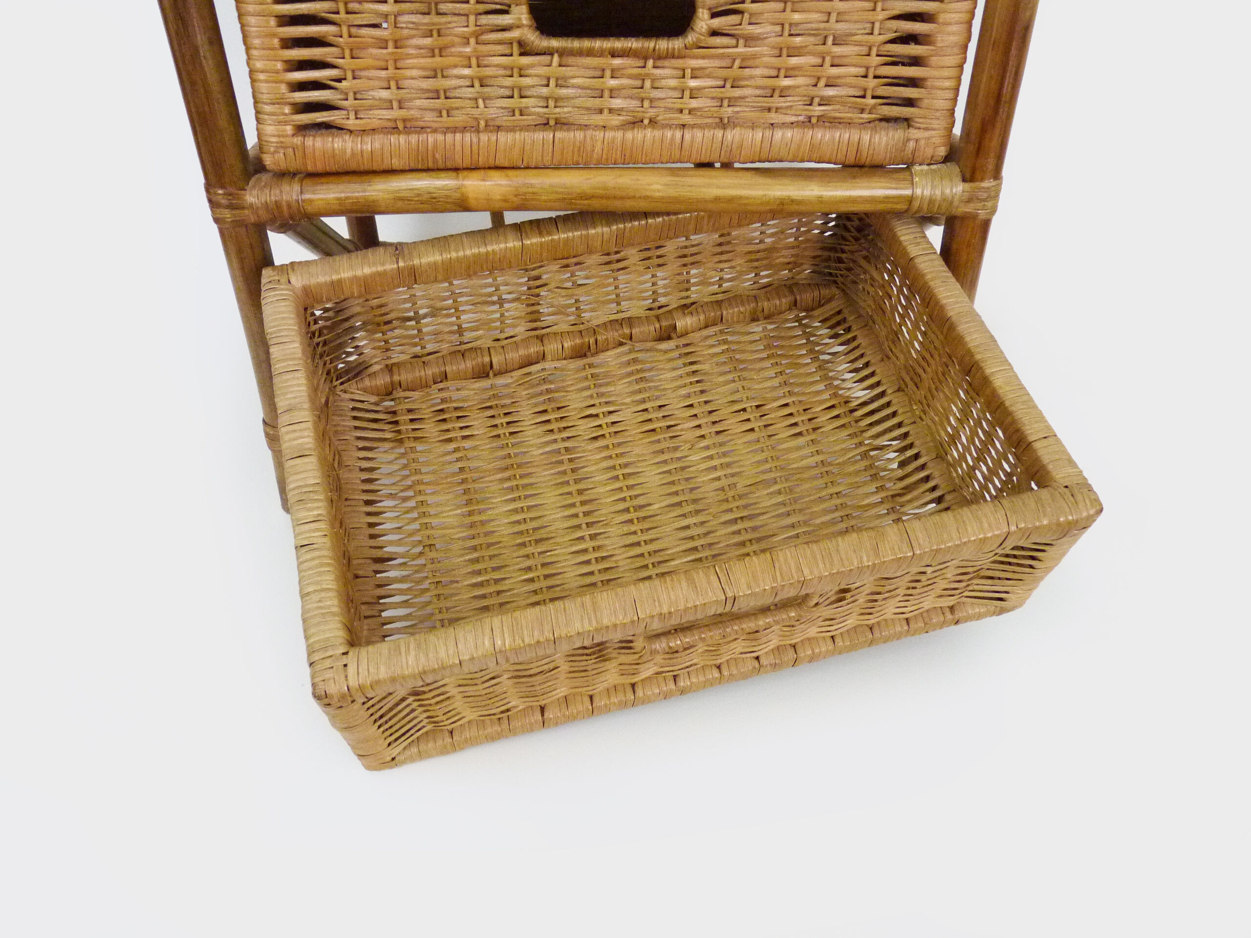 Vintage wicker rattan storage cabinet with 3 drawers