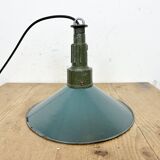 Industrial petrol enamel military pendant lamp with cast aluminium top, 1960s