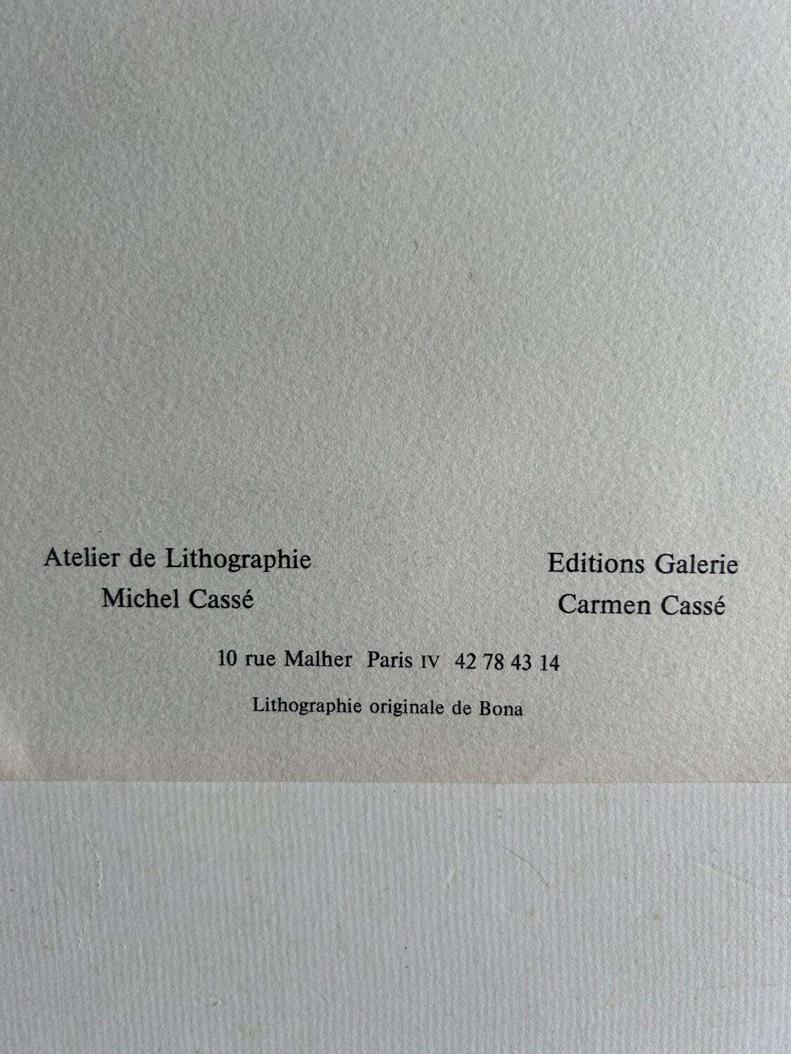 Lithographie originale de Bona, 1990, impression Michel Cassé