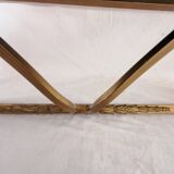 Console D’Applique Murale Années 50 en Métal Doré avec Plateau Miroir