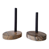Duo of circular marble candlesticks from the 80s