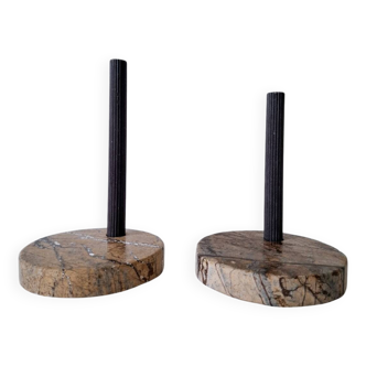 Duo of circular marble candlesticks from the 80s