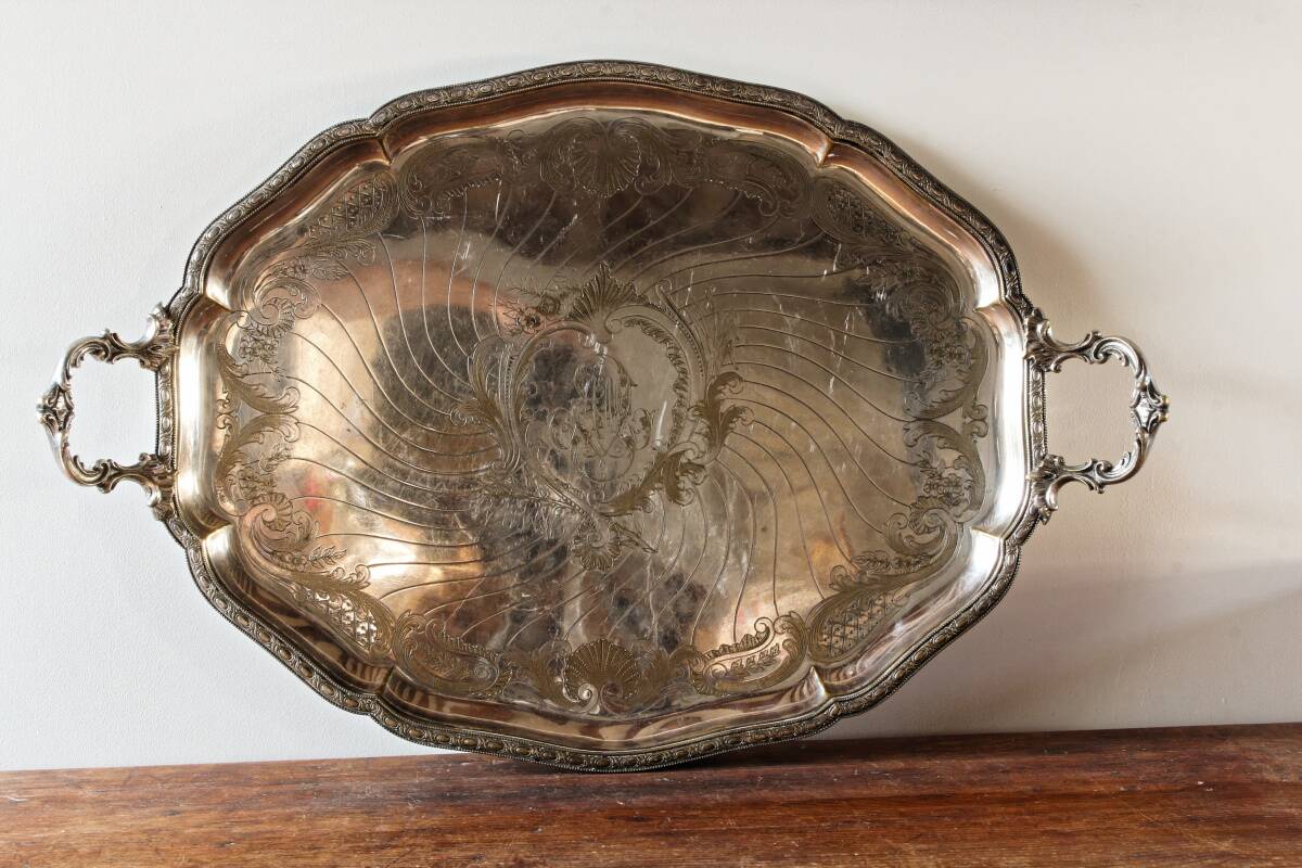 Large silver-plated serving tray, late 19th century.