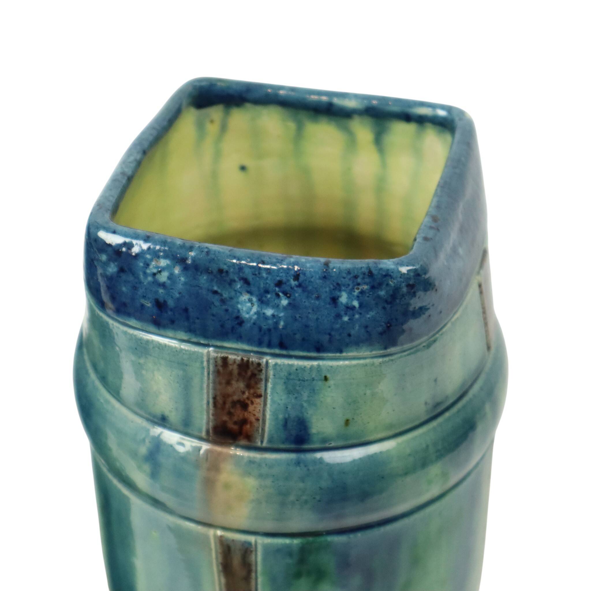 Pair of Blue Art Nouveau Vases Flemish Pottery Antiques