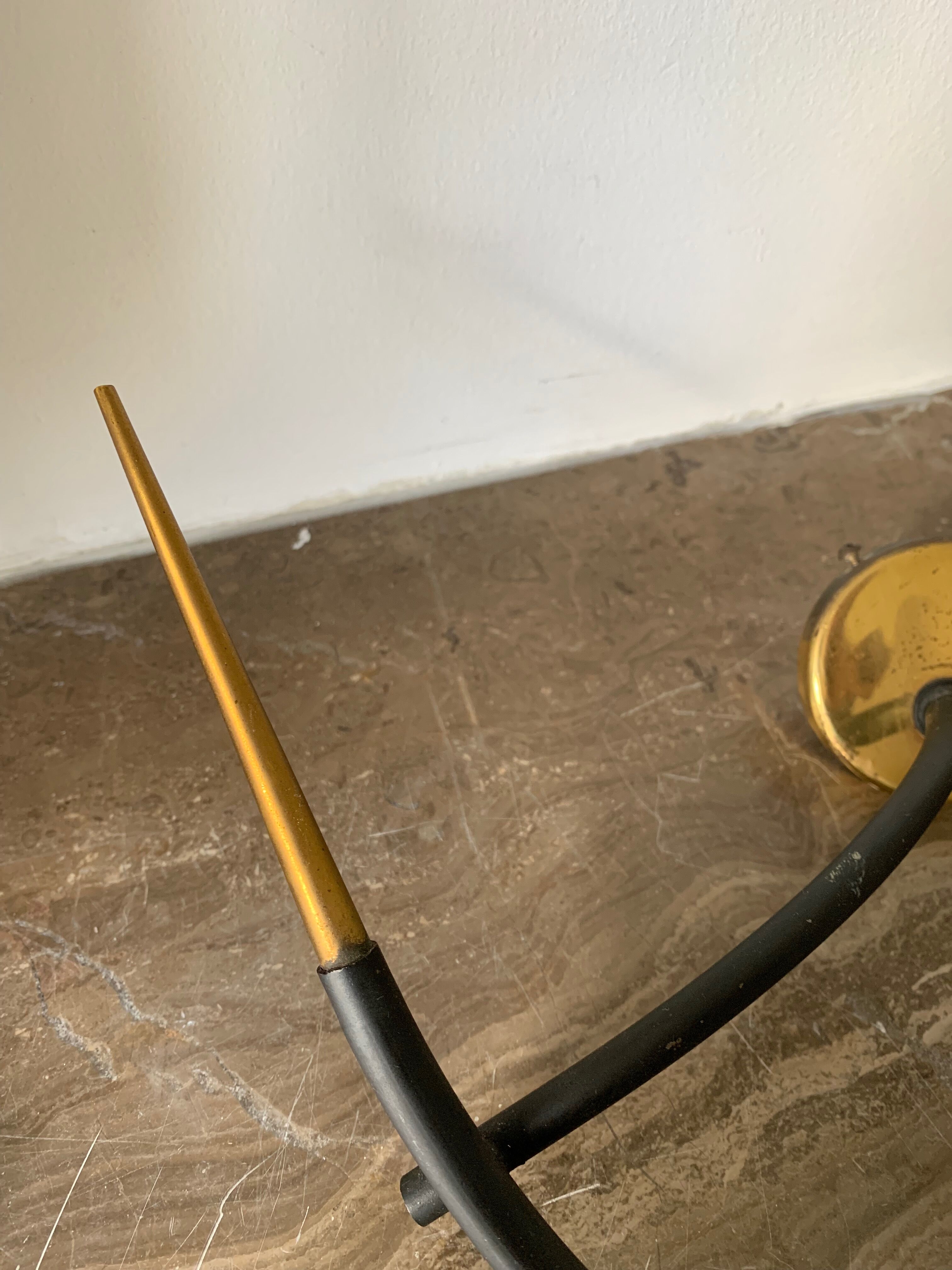 Opaline brass symmetrical and black horn-shaped laqué tube sconces