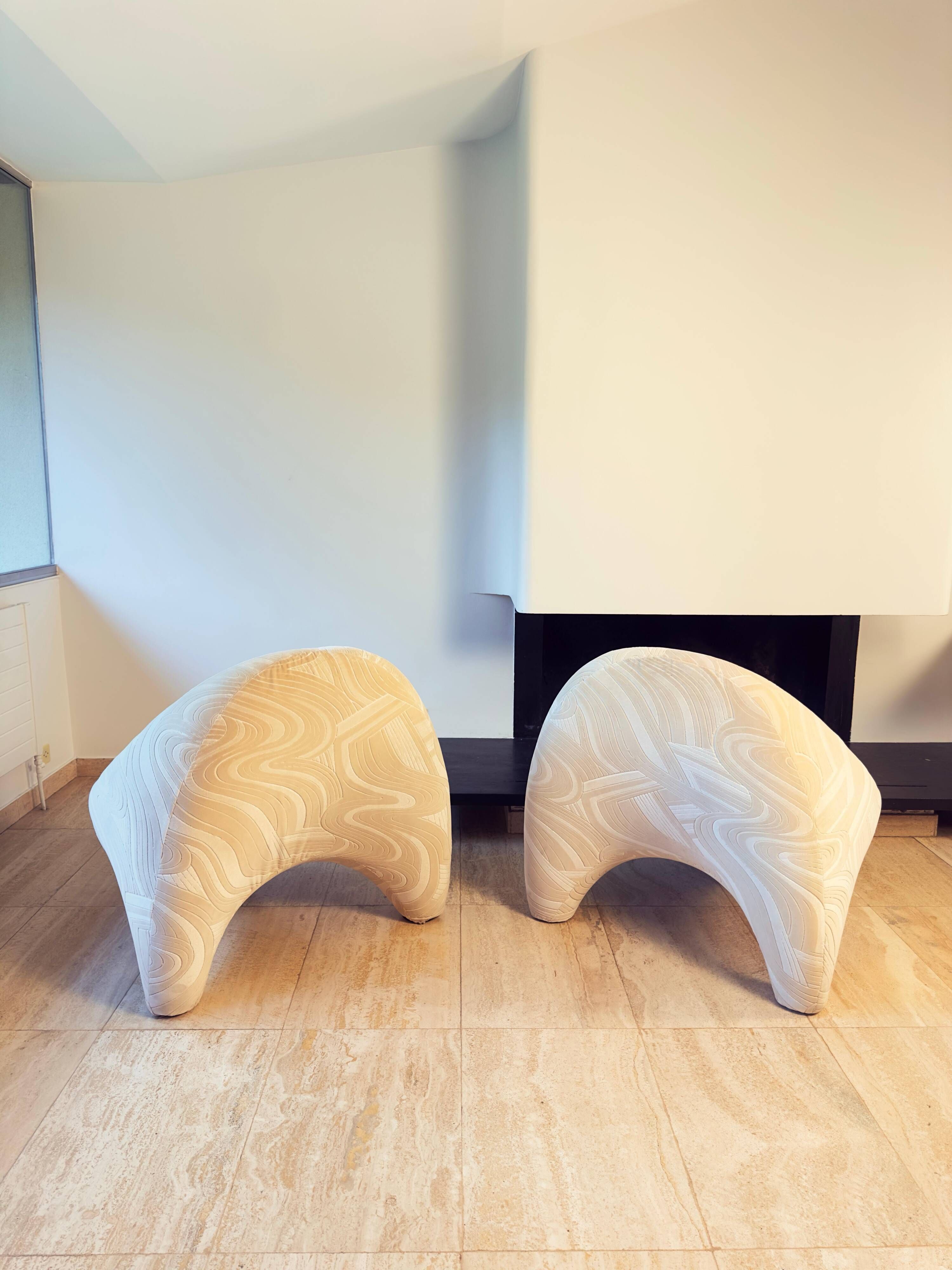 Pair of Sculptural Lounge Chairs by Luigi Colani, 1960s – Hermès Metaphores Silk