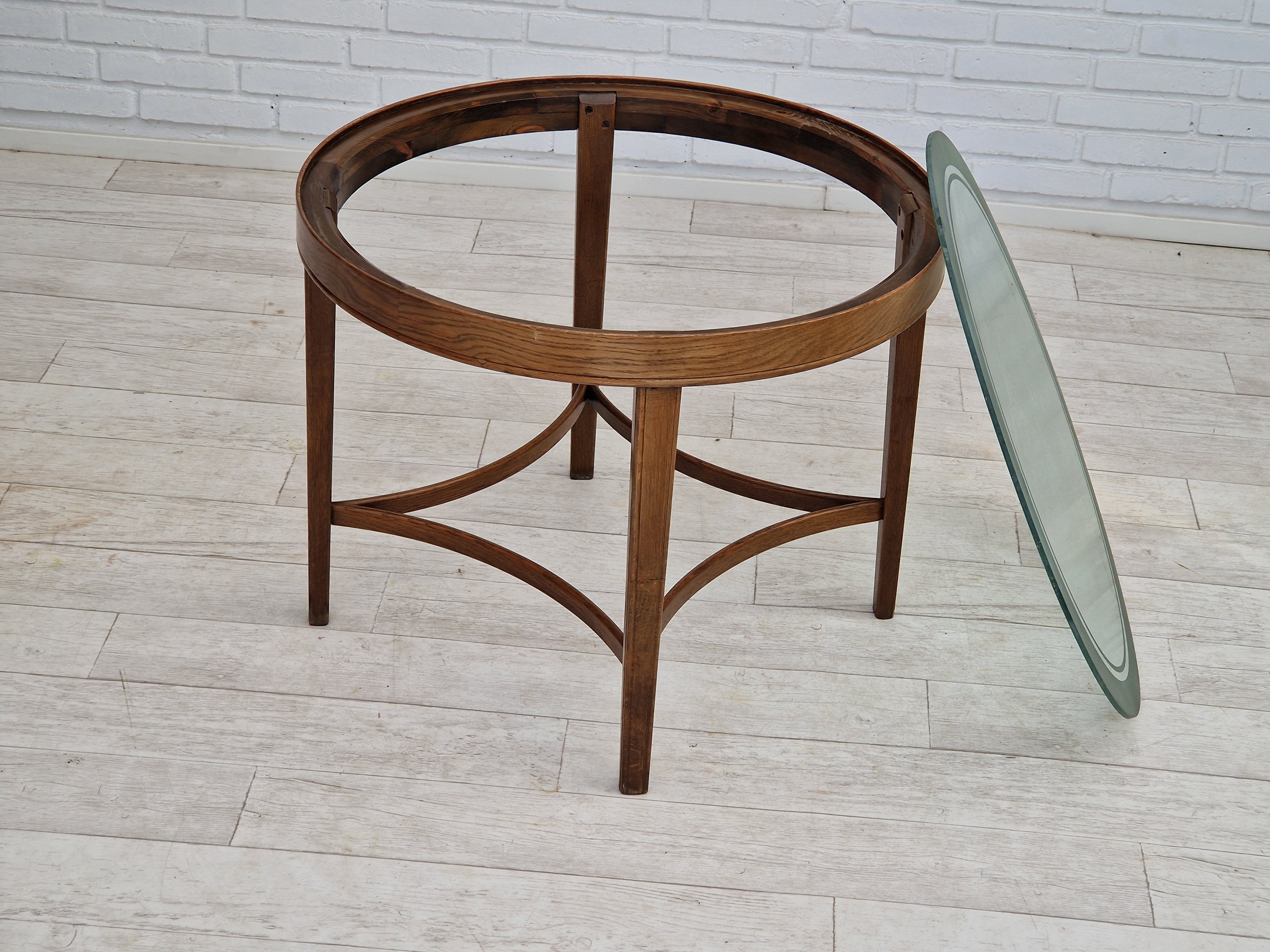 1950s, danish design, coffee table, glass, oak wood, original condition.