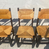 Set of 6 oak and straw chairs 1960