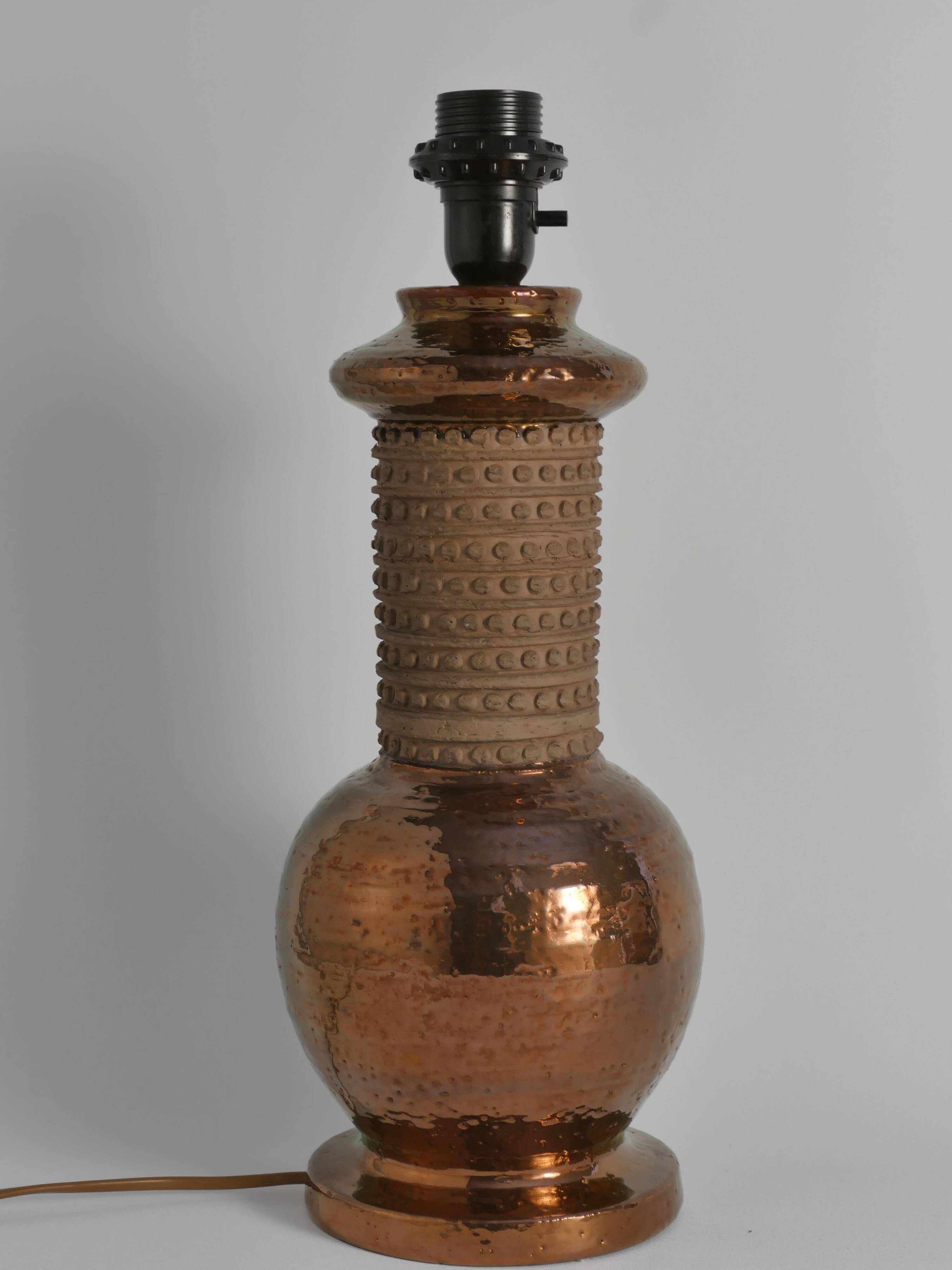 Mid-century Modern Copper-hued Ceramic Table Lamp by Bitossi for Bergboms, 1970s