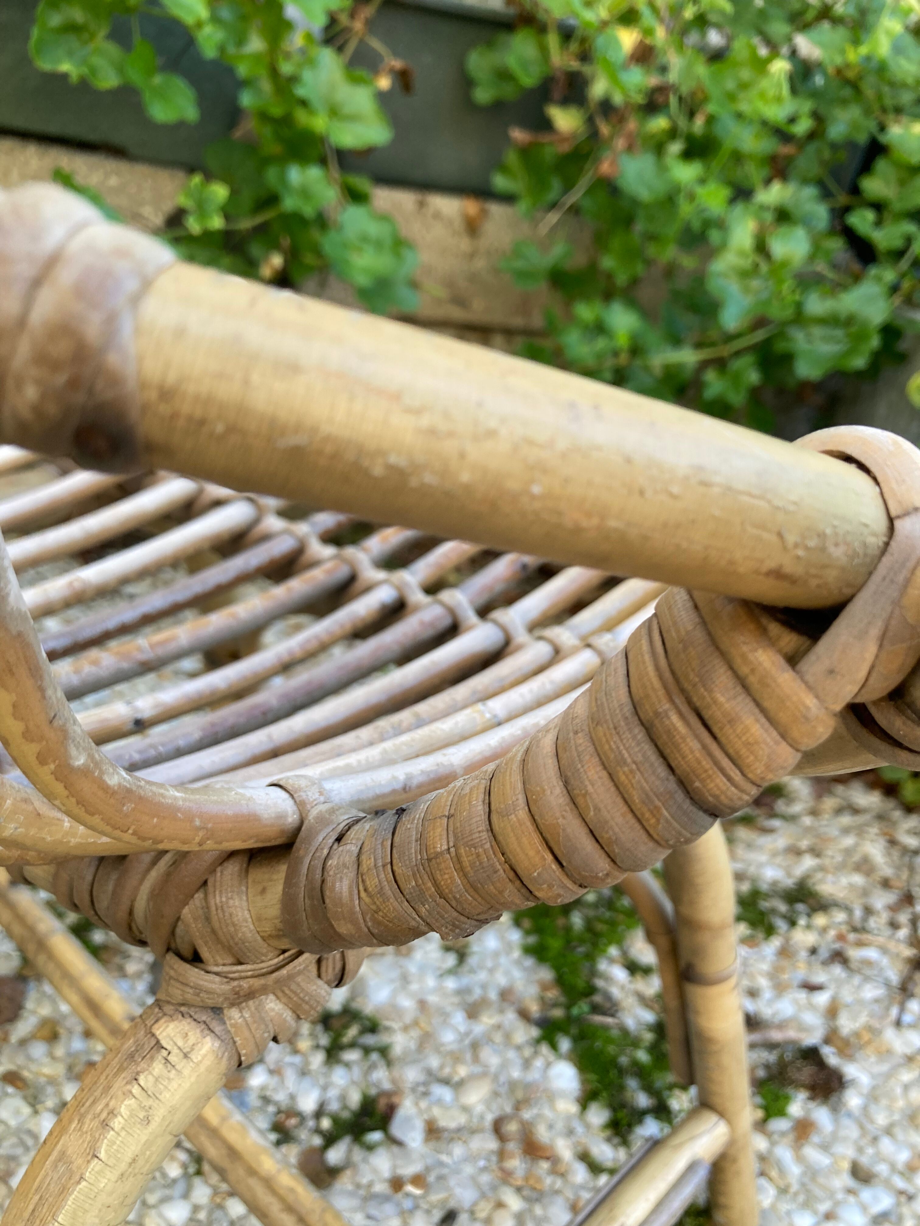 Set of 3 vintage rattan armchairs