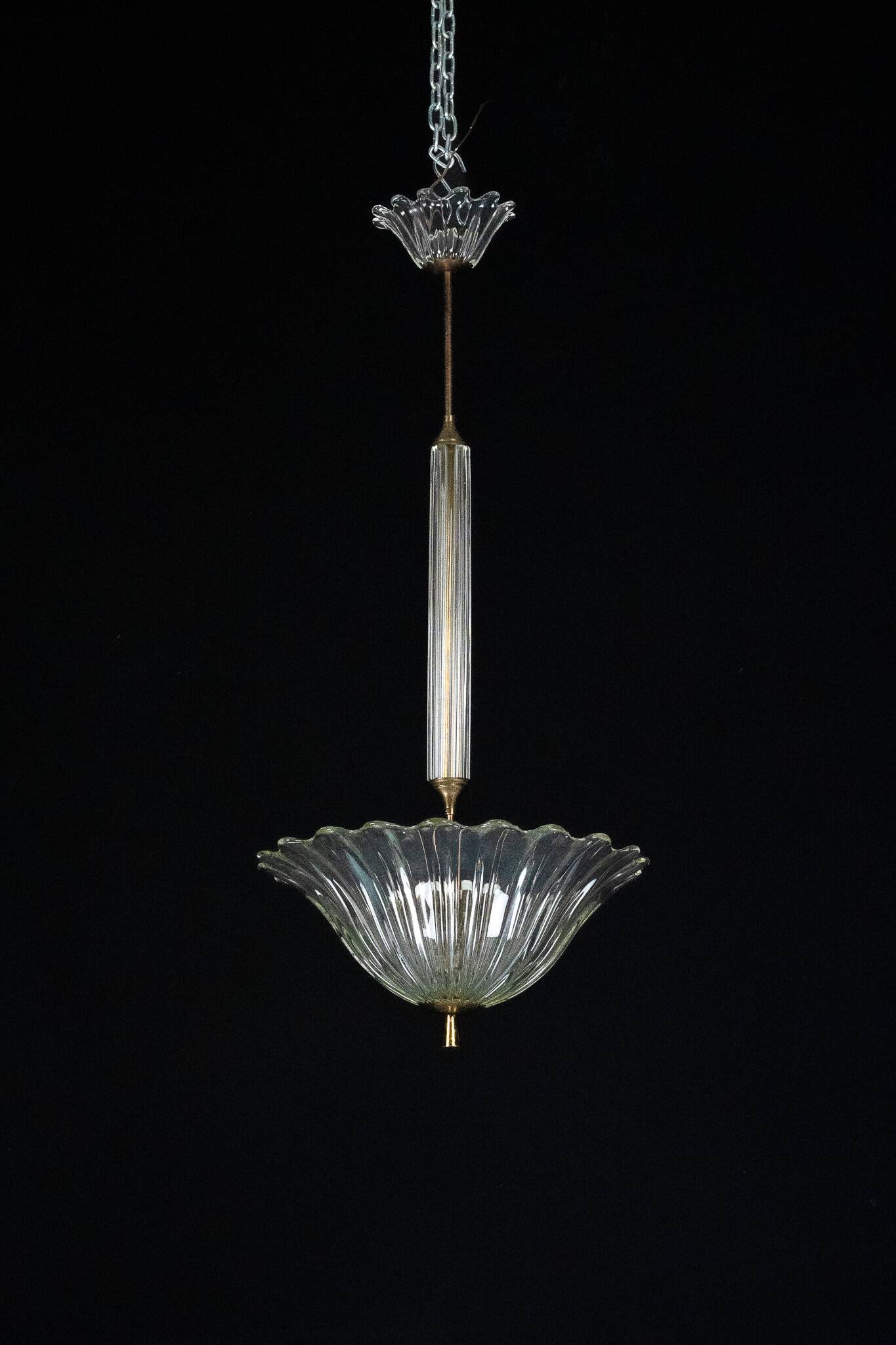 Suspension Art Déco Seguso en verre de Murano transparent. Italie, années 1940.