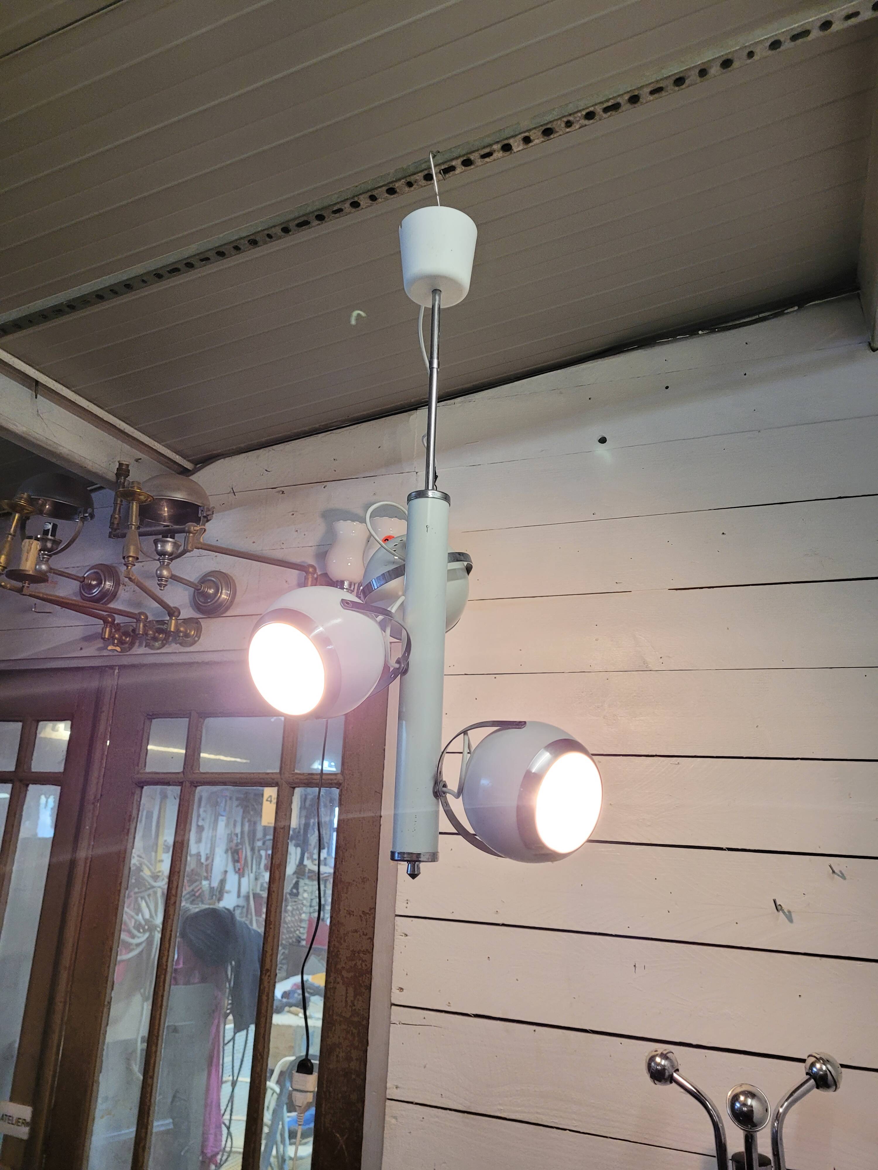 Vintage eyeball pendant chandelier with 3 lacquered reflectors