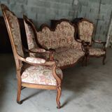 3-piece walnut lounge consisting of 2 armchairs and 1 sofa
