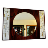Vintage rosewood and ceramic mirror by berthold muller 1950