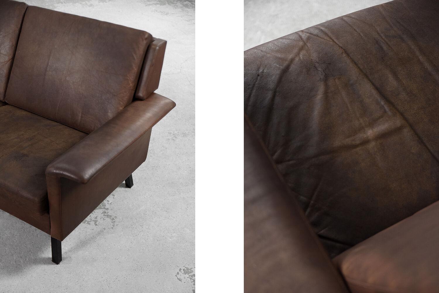 Vintage modern two-seater canapé in brown leather 3330 by Arne Vodder for Fritz Hansen.