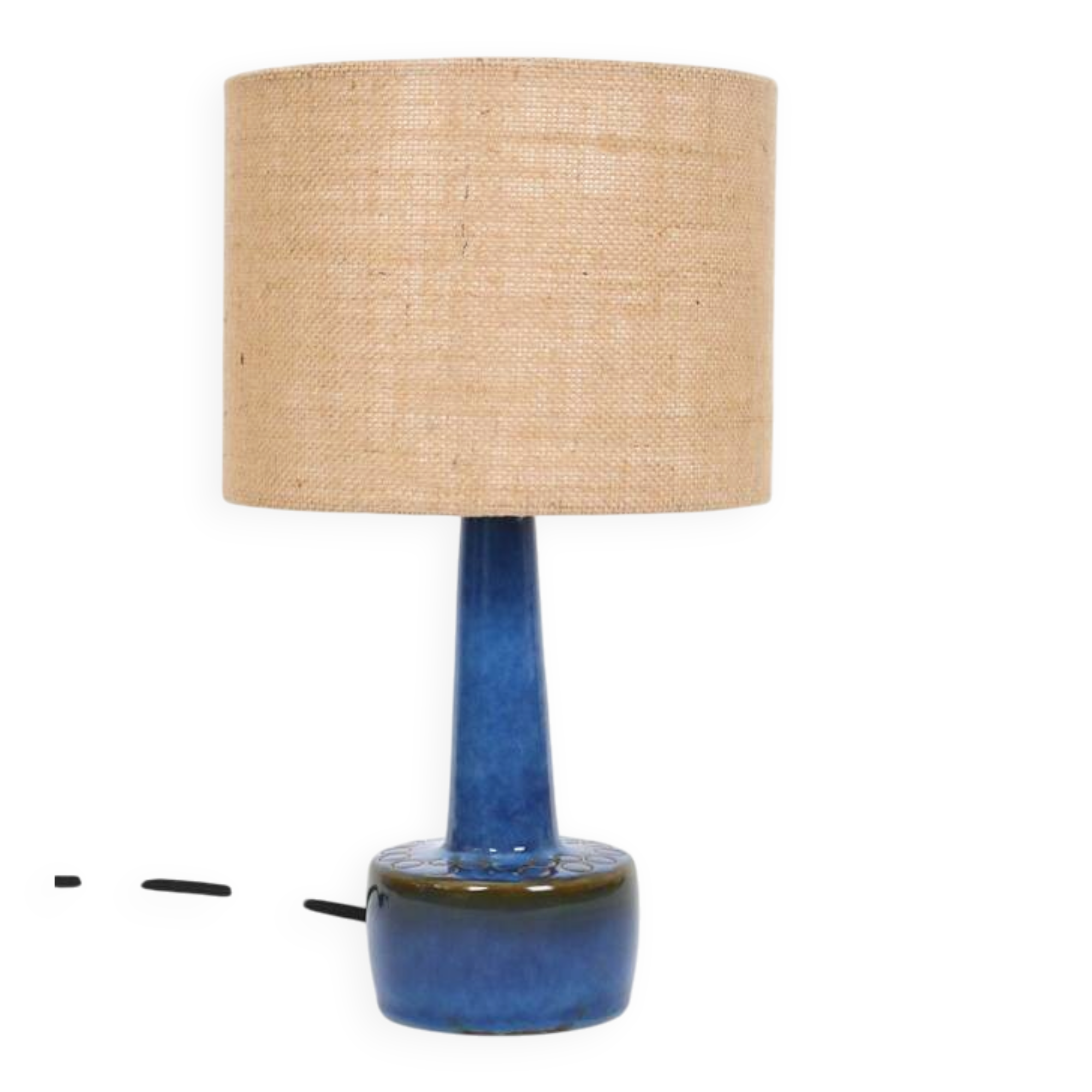 Ceramic table lamp “972” by Søholm with jute shade, mid-century Danish modern design, 1960s/1970s