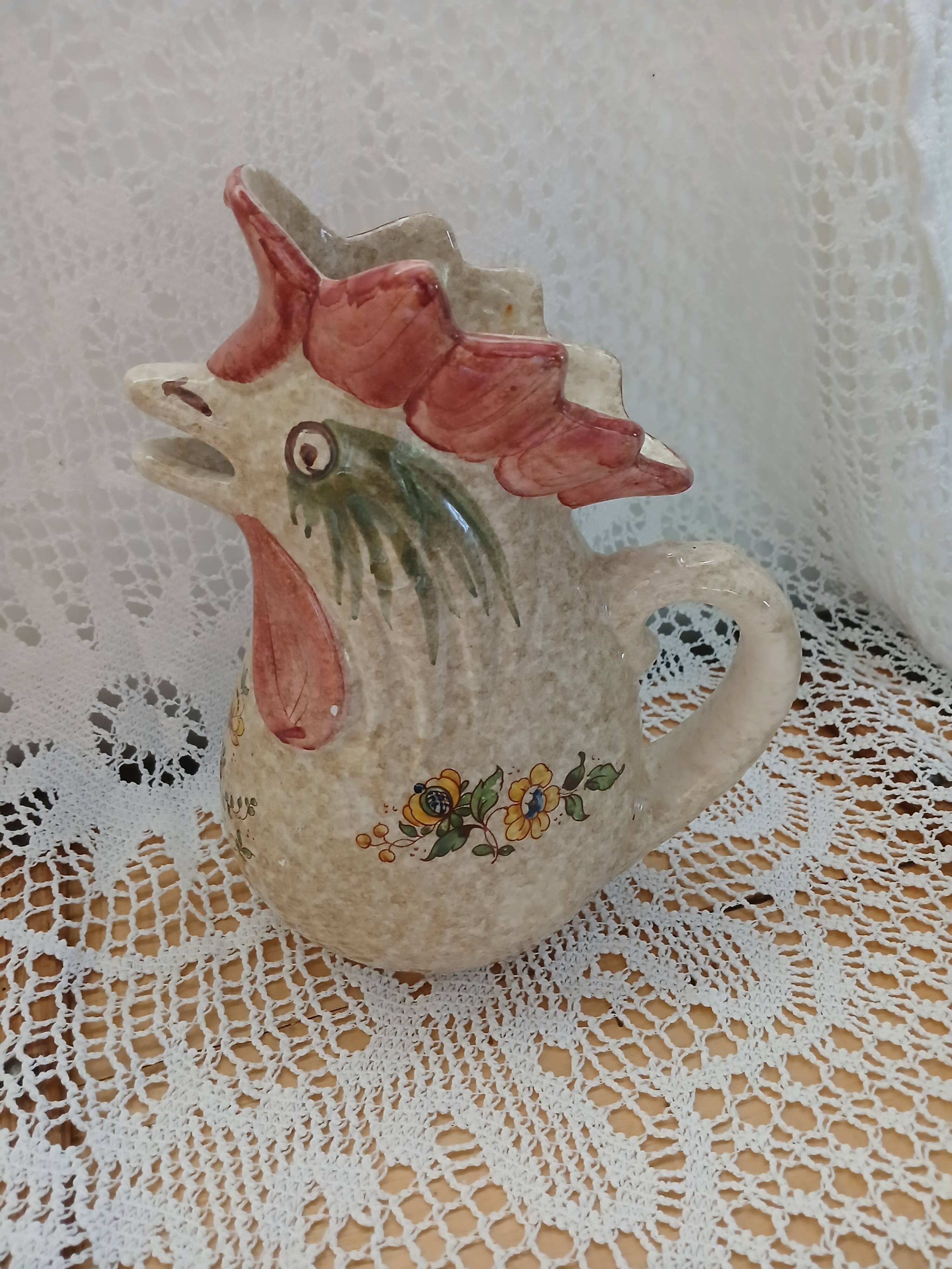 Jug / antique hand-painted rooster