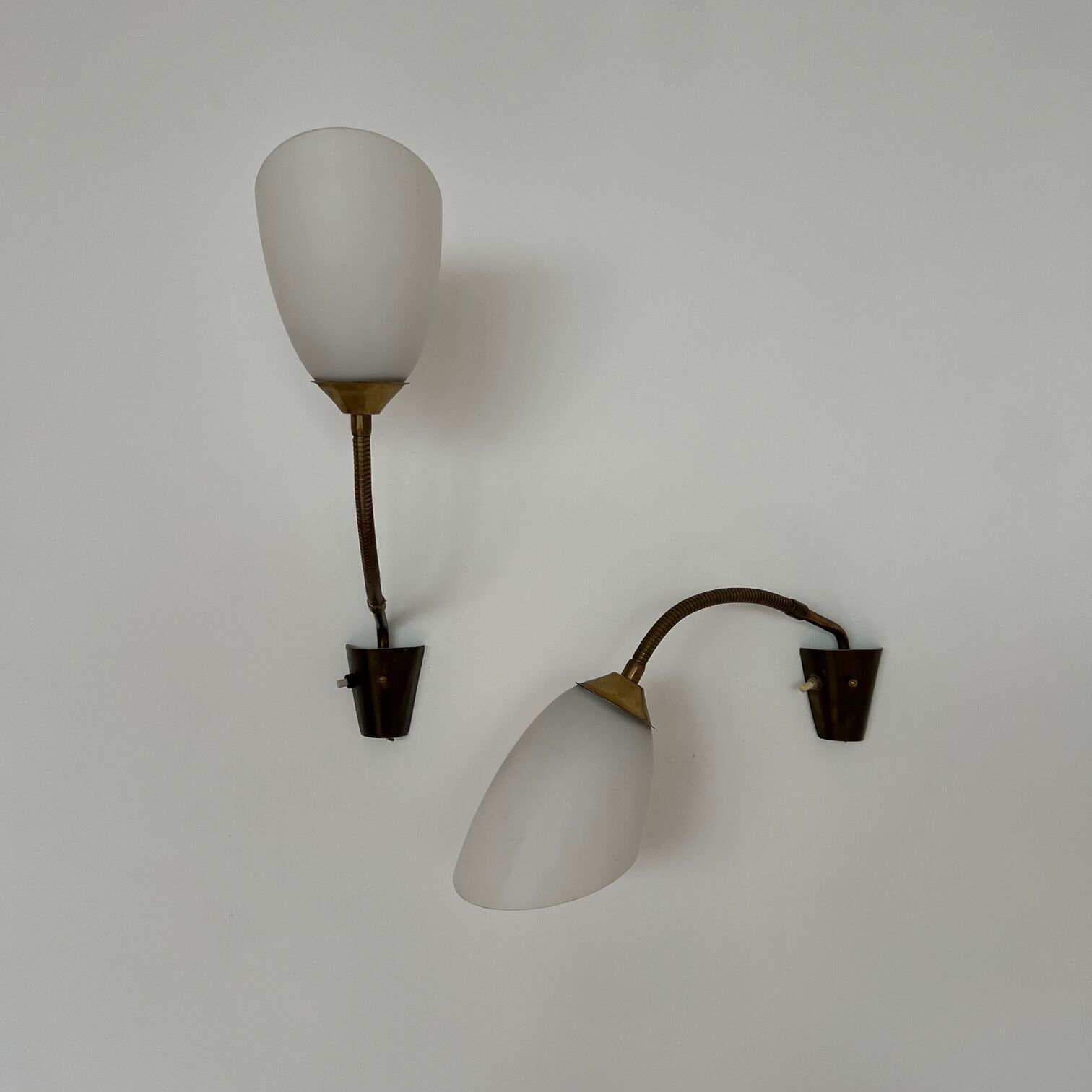 Pair of Brass and Opaline Glass Mid-Century Swedish Wall Lights
