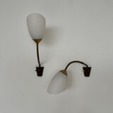 Pair of Brass and Opaline Glass Mid-Century Swedish Wall Lights