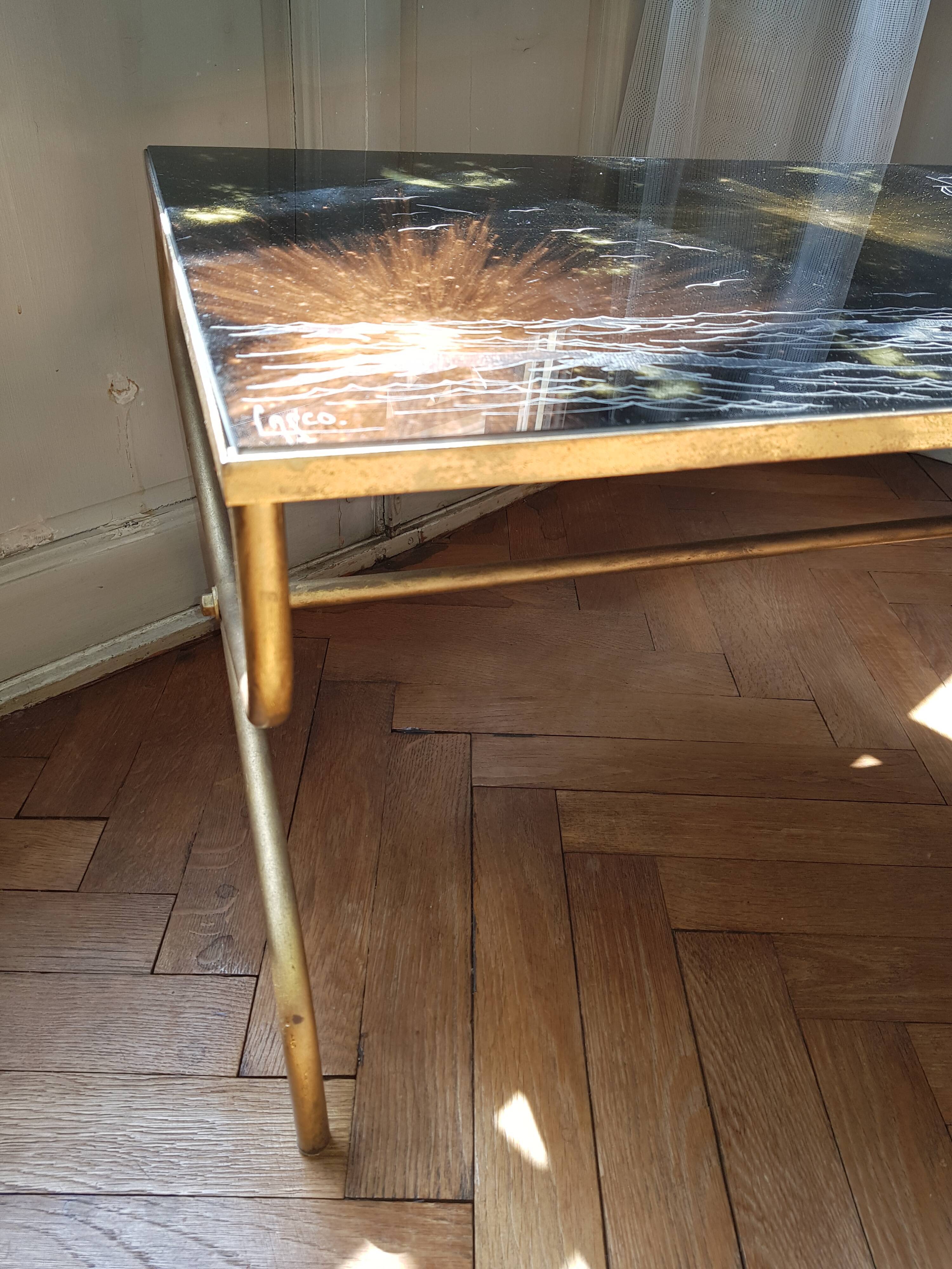 Gold and bronze powder table signed Lasco