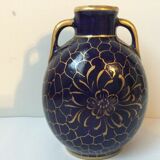 Vase in Limoges Chalais oven blue and gold