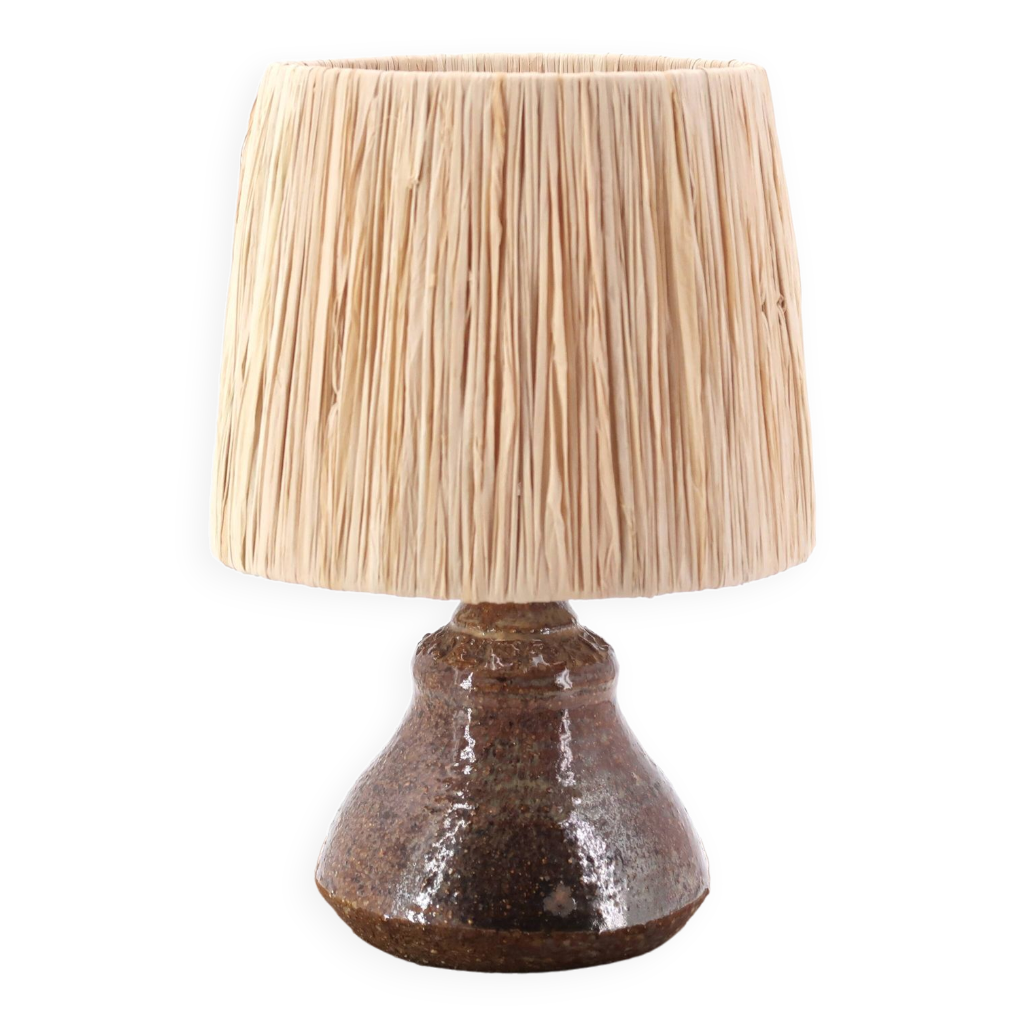 Ceramic stoneware lamp, raffia lampshade, 1960s