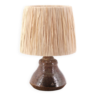 Ceramic stoneware lamp, raffia lampshade, 1960s