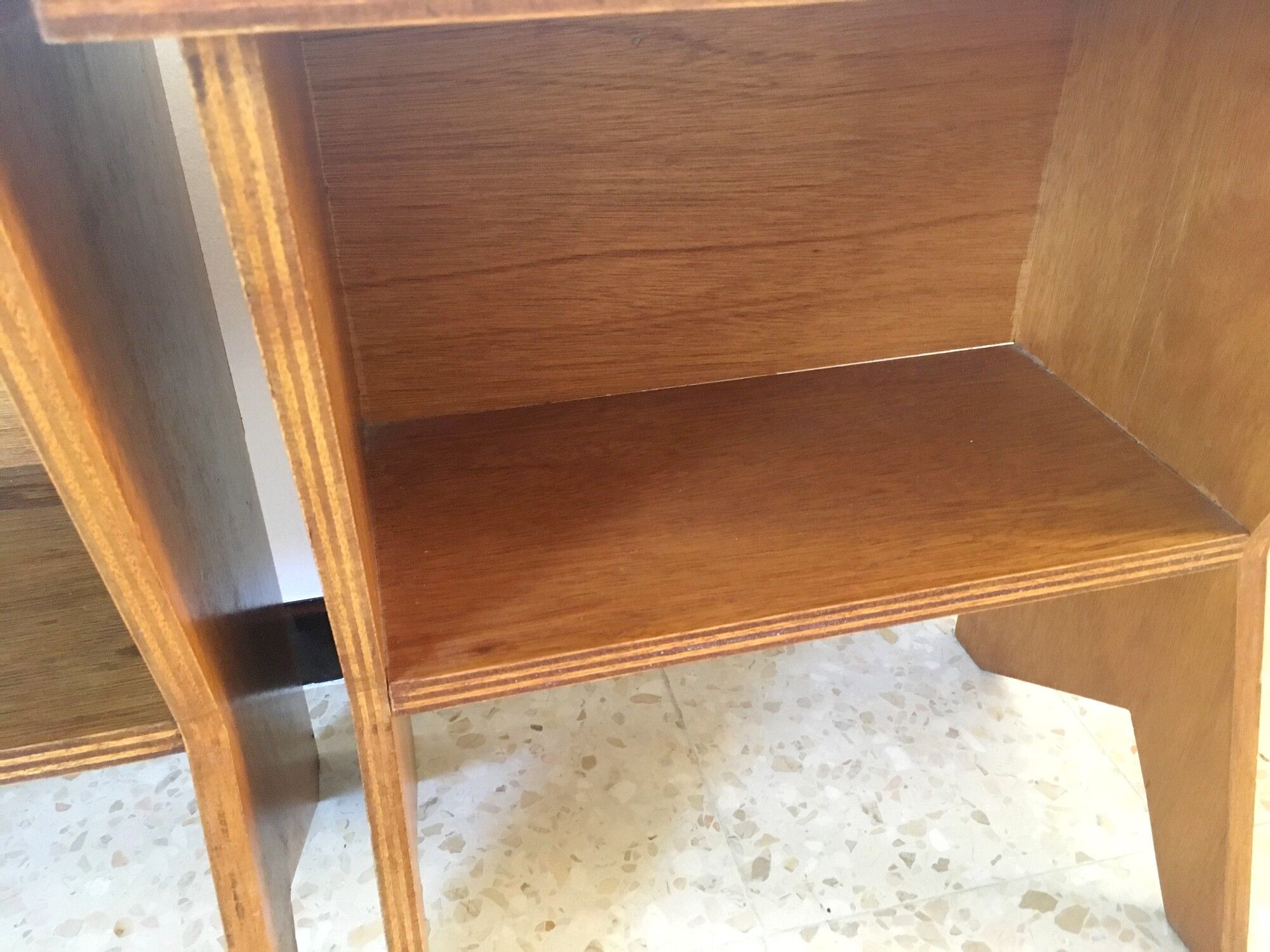 2 vintage bedside tables compass feet 50s