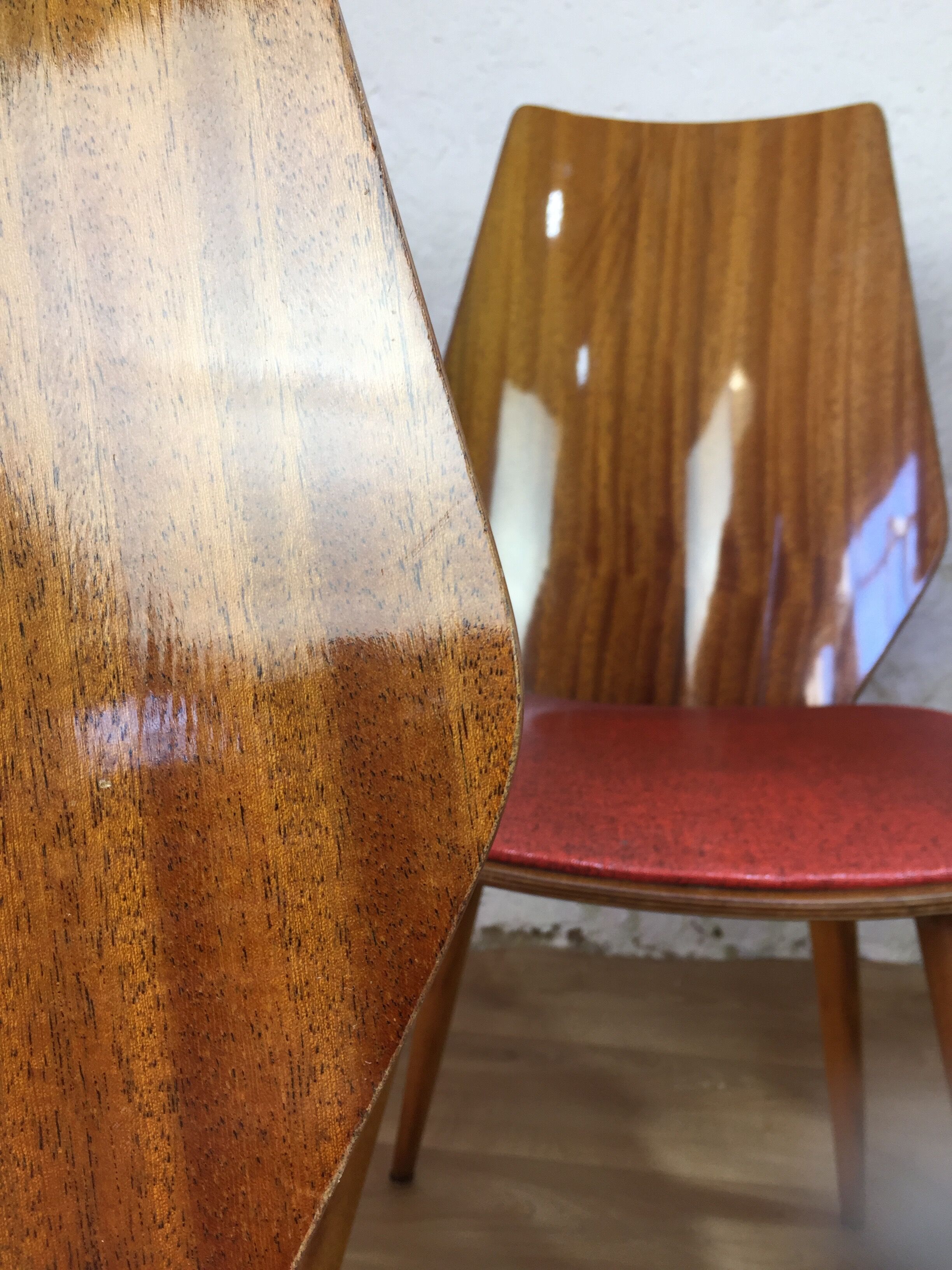 Lot of 4 chairs 1960s skai red compass feet