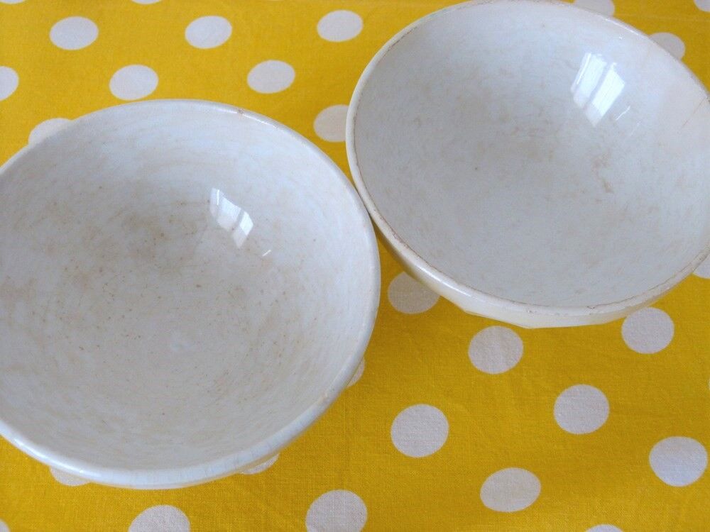2 antique faceted bowls in cracked earthenware