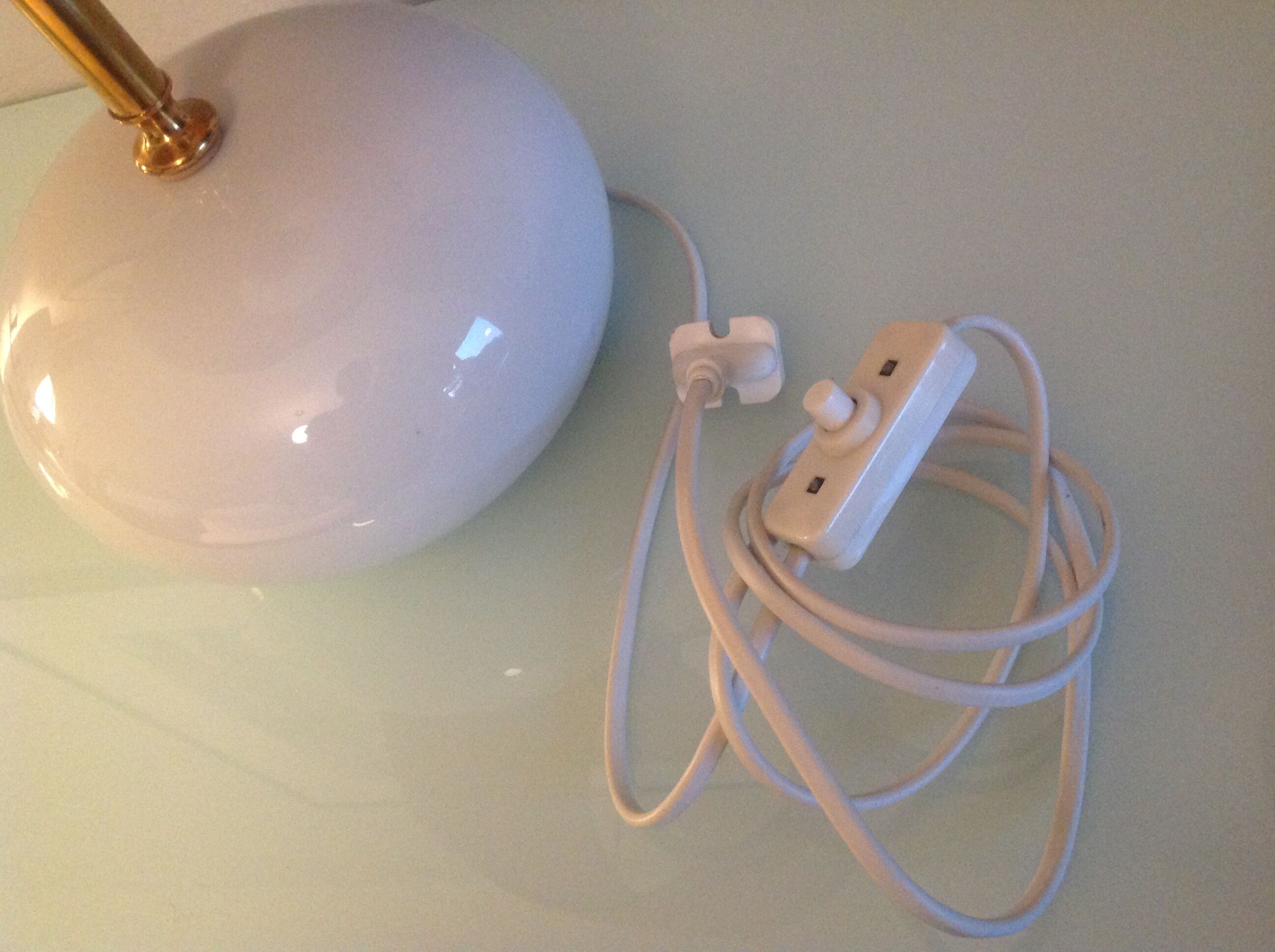 White ceramic ball lamp and beige wool lampshade / 70s