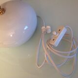 White ceramic ball lamp and beige wool lampshade / 70s