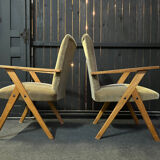 Pair of compass leg armchairs Velvet 1950