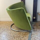 Erling Revheim, Armchair model "Spiral" in chrome tubular metal and green fabric