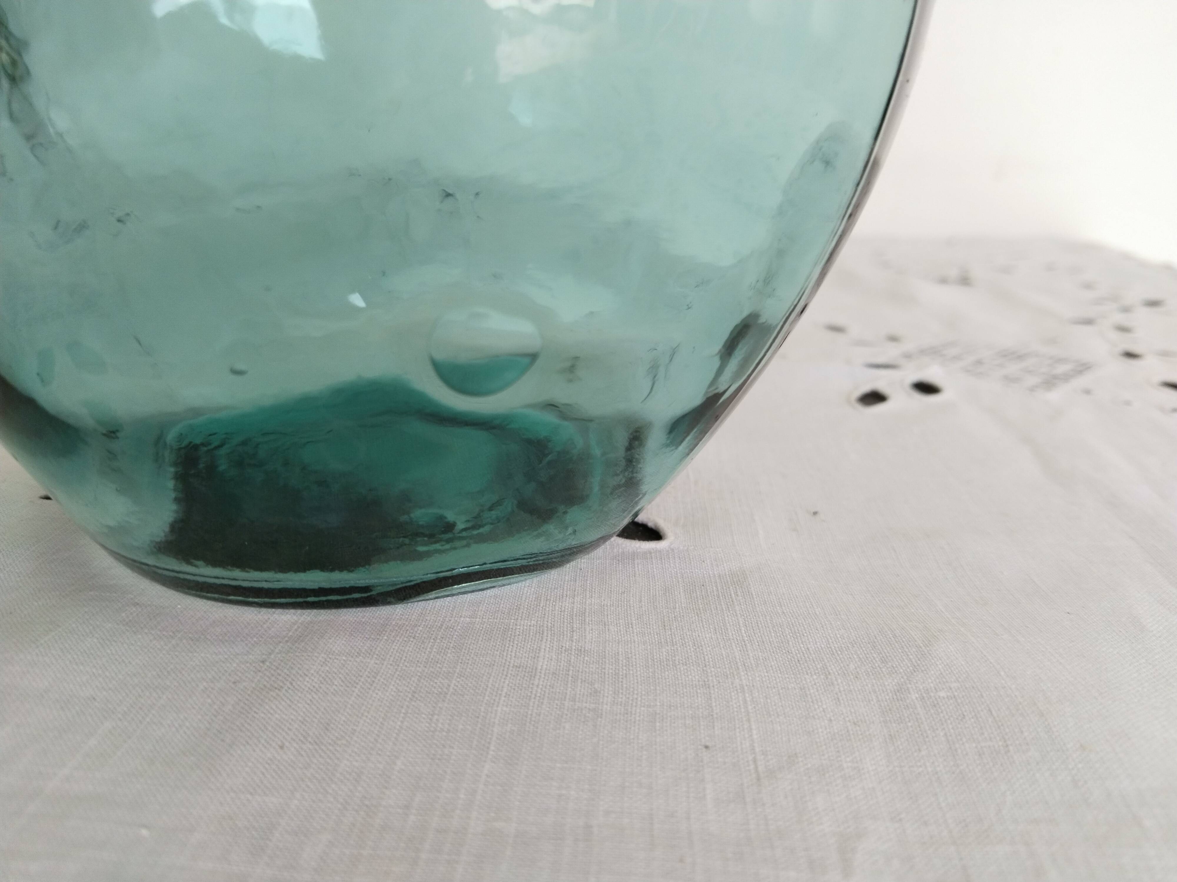 Blue-green demijohn carboy, vintage French, Viresa