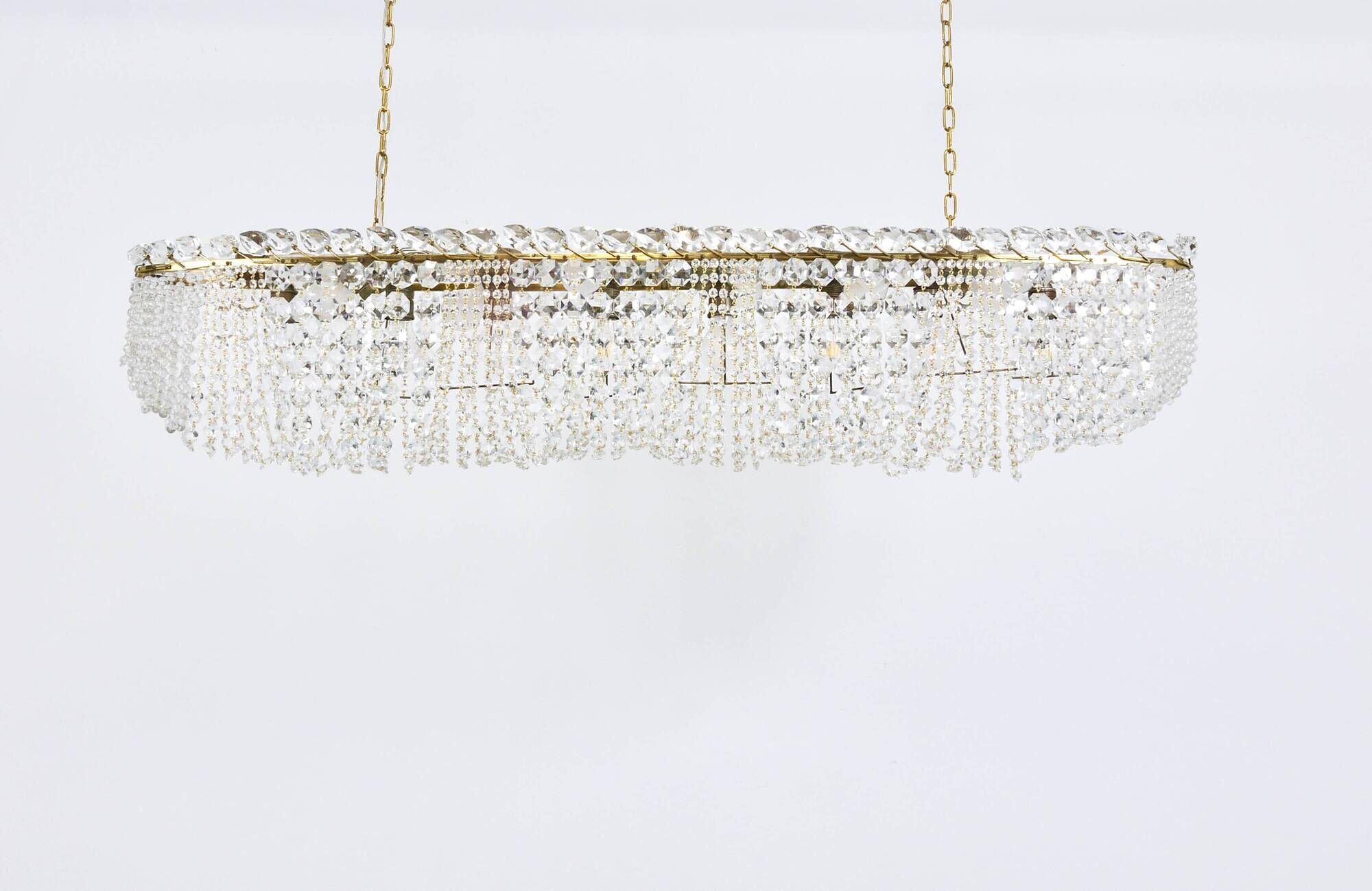 J.T. Kalmar Josef Frank 58" Zeppelin Crystal and Brass Chandelier, Vienna, 1950s