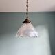 Large Holophane pendant light in transparent grooved glass