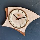 Vintage formica clock silent asymmetrical wall pendulum "Jura bois"