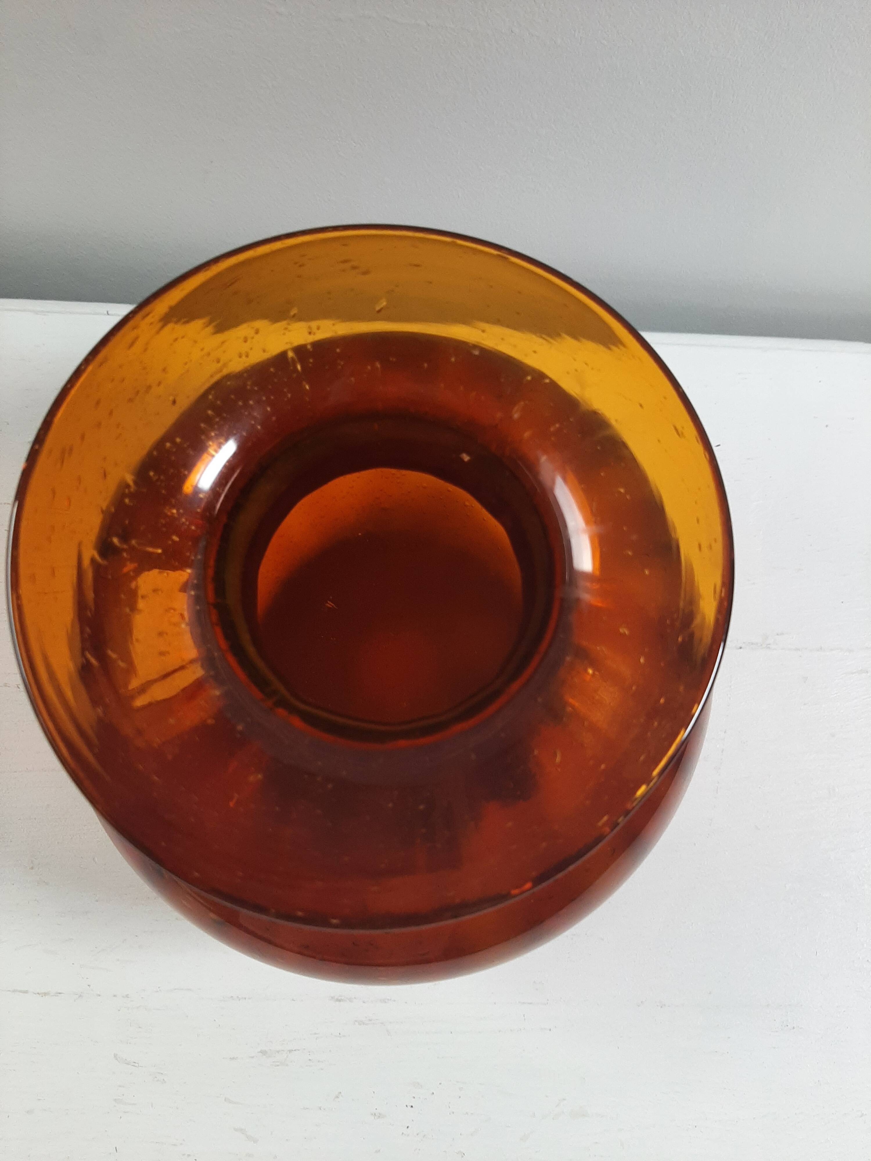 Orange vase in bubbled glass