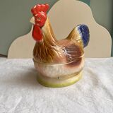 Terrine Michel Caugant rooster or hen in polychrome earthenware