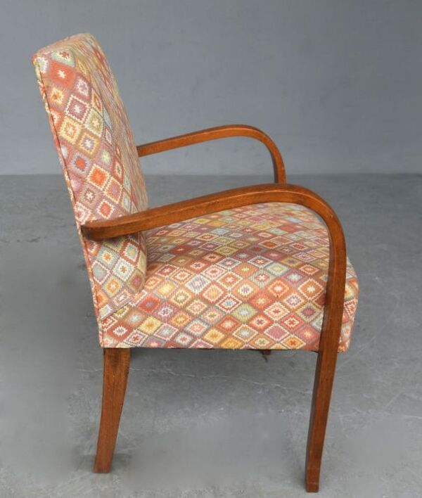 Série de 4 fauteuils bridge 1940 tissus aux petits carrés et hêtre